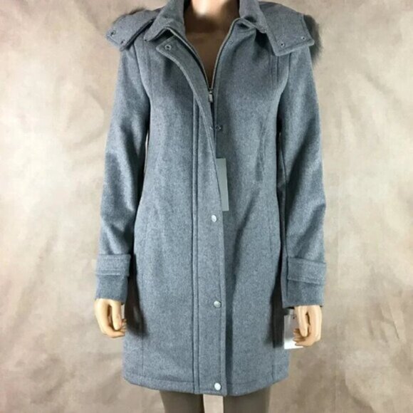 Cole Haan Wool Blend Zip Front Hooded Coat Gray NWT Size 2 - Picture 3 of 9